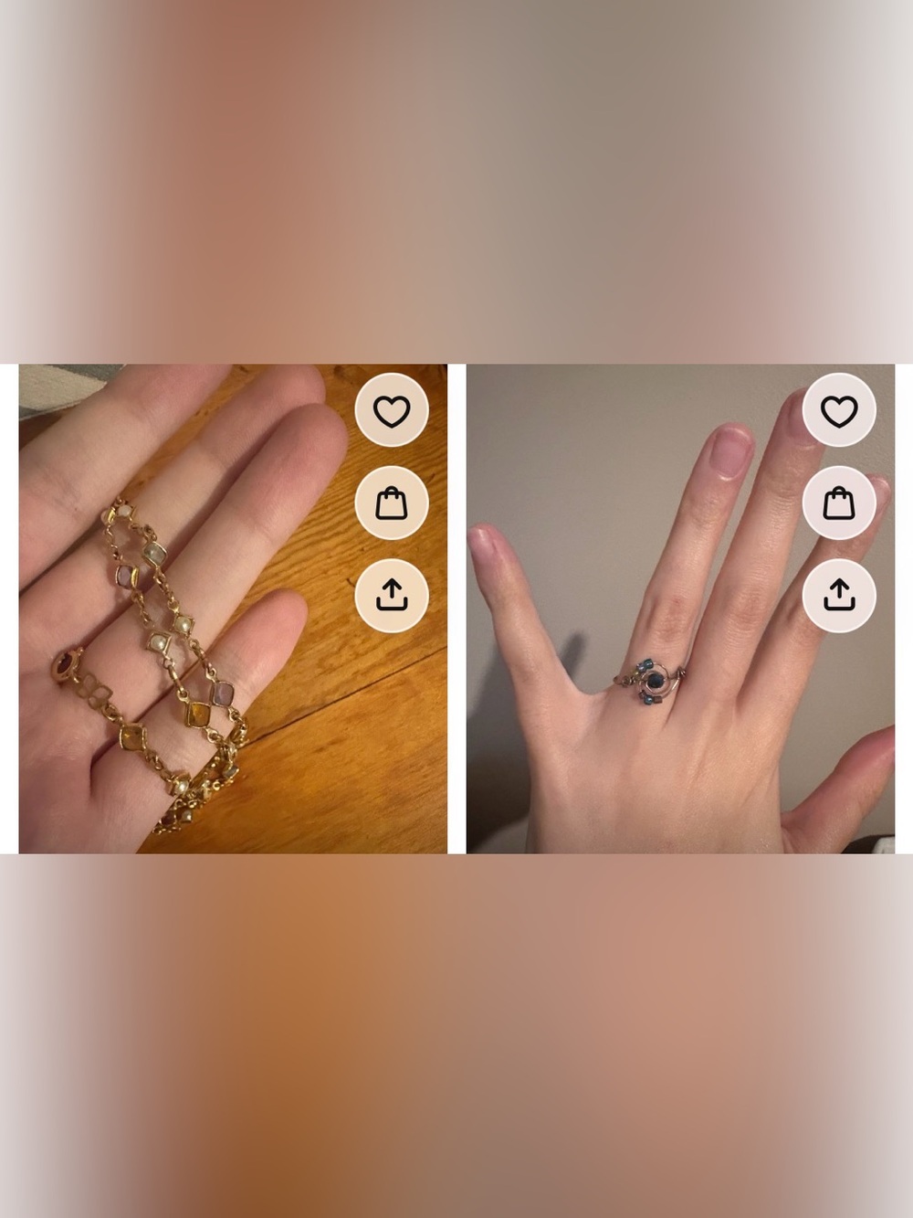 Gold Chain Bracelet and Blue Stone Ring Set - Womens Jewelry